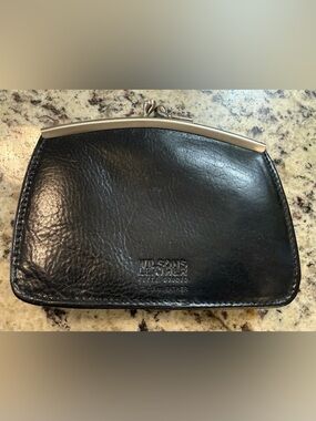 Wilson Leather Kiss Lock Coin Credit Card Purse - Black Leather